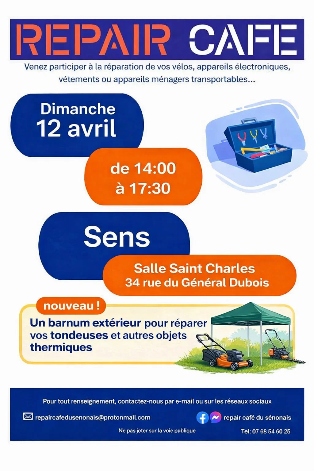 Repair Café du Senonais – Sens (Salle Saint Charles) (affiche de l’événement)