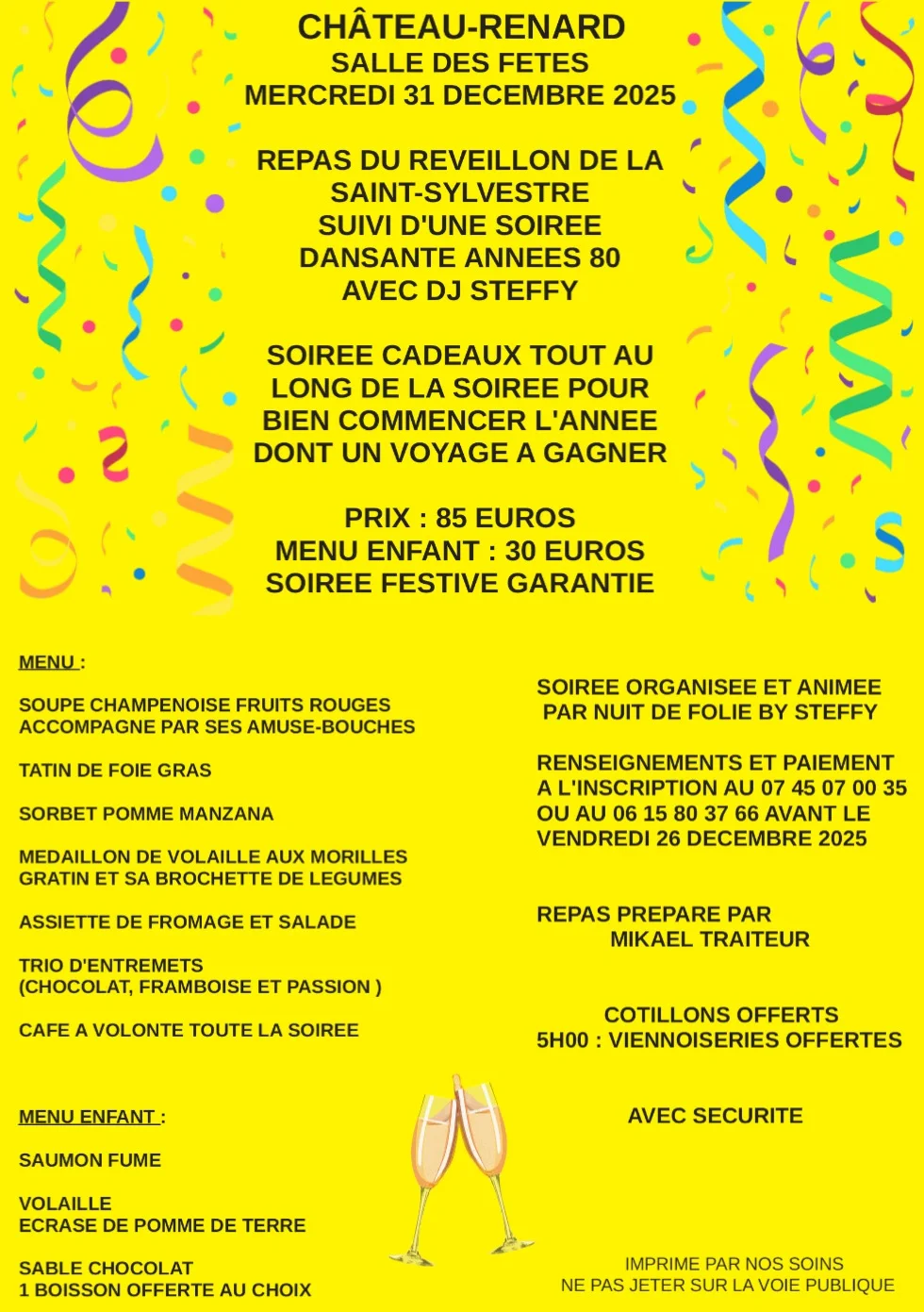 Repas dansant du réveillon de la Saint-Sylvestre – Château-Renard / Loiret (Salle des fêtes) (affiche de l’événement)