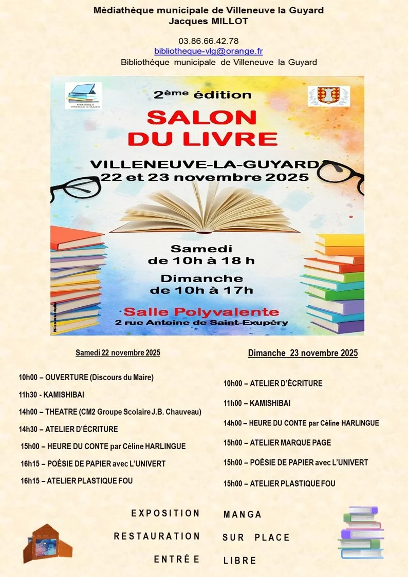 Salon du Livre - 2ème édition – Villeneuve-la-Guyard (Salle polyvalente) (affiche de l’événement)