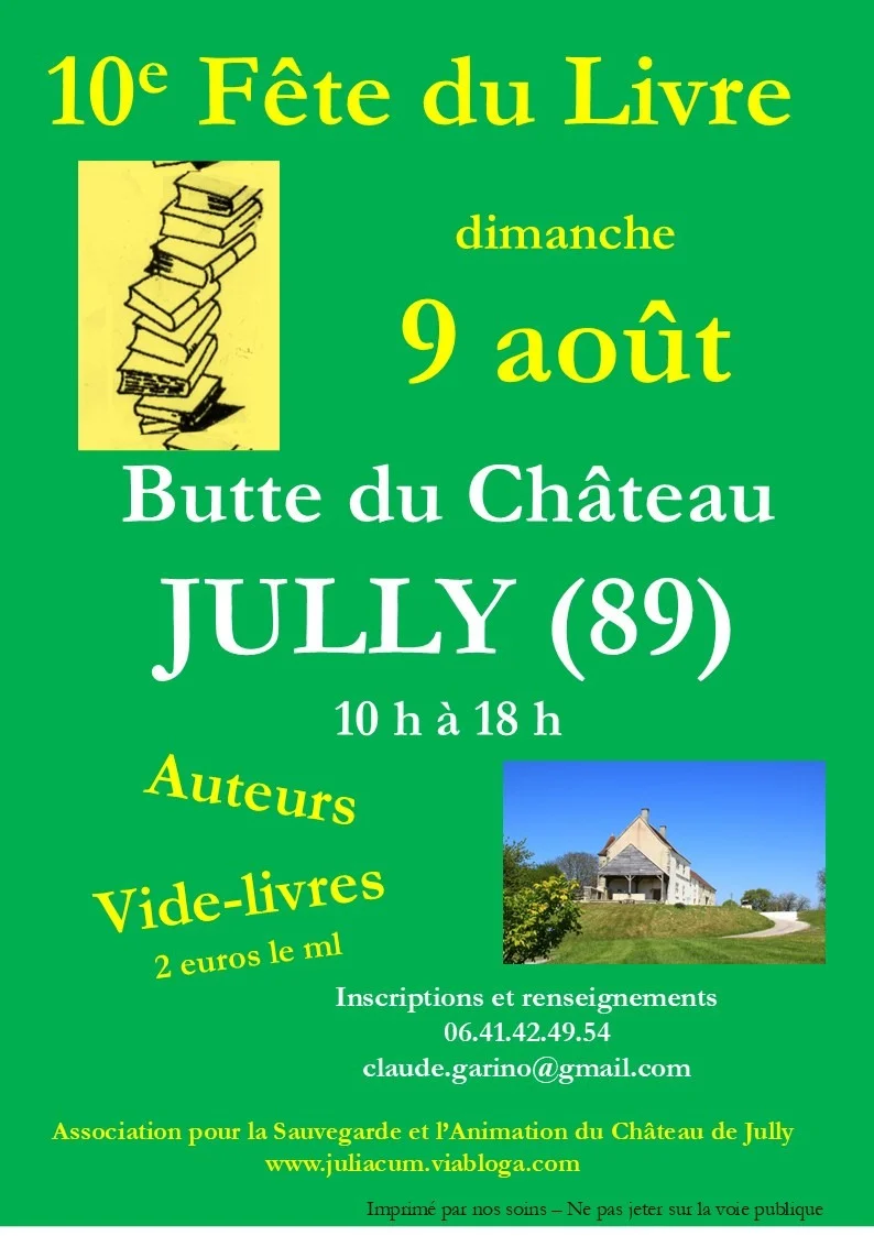 Salon du livre de Jully 10ème fête du livre – Jully (Butte du château) (affiche de l’événement)