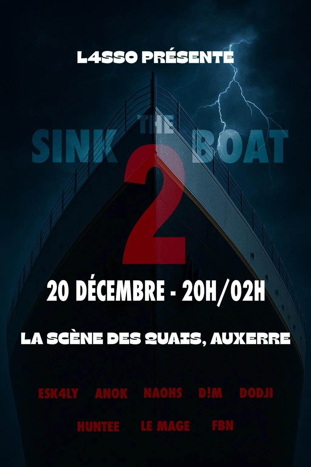SINK THE BOAT x L4SSO / Concert rap - DJ set / Tout public – Auxerre (Péniche-théâtre La scène des quais) (affiche de l’événement)