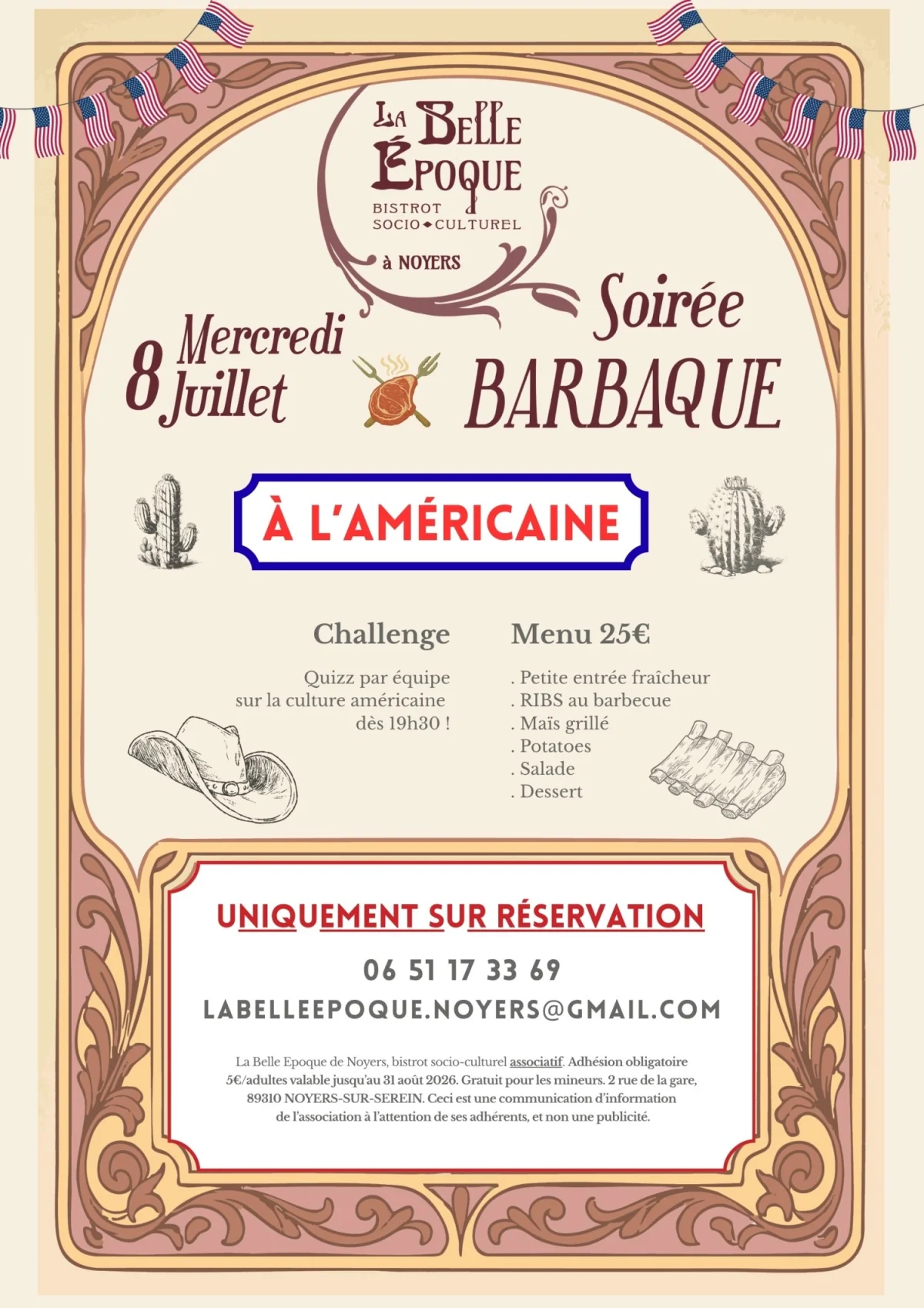 Soirée Barbaque "à l'américaine"  / Avec Ribs à l'honneur – Noyers (La Belle Epoque de Noyers) (affiche de l’événement)