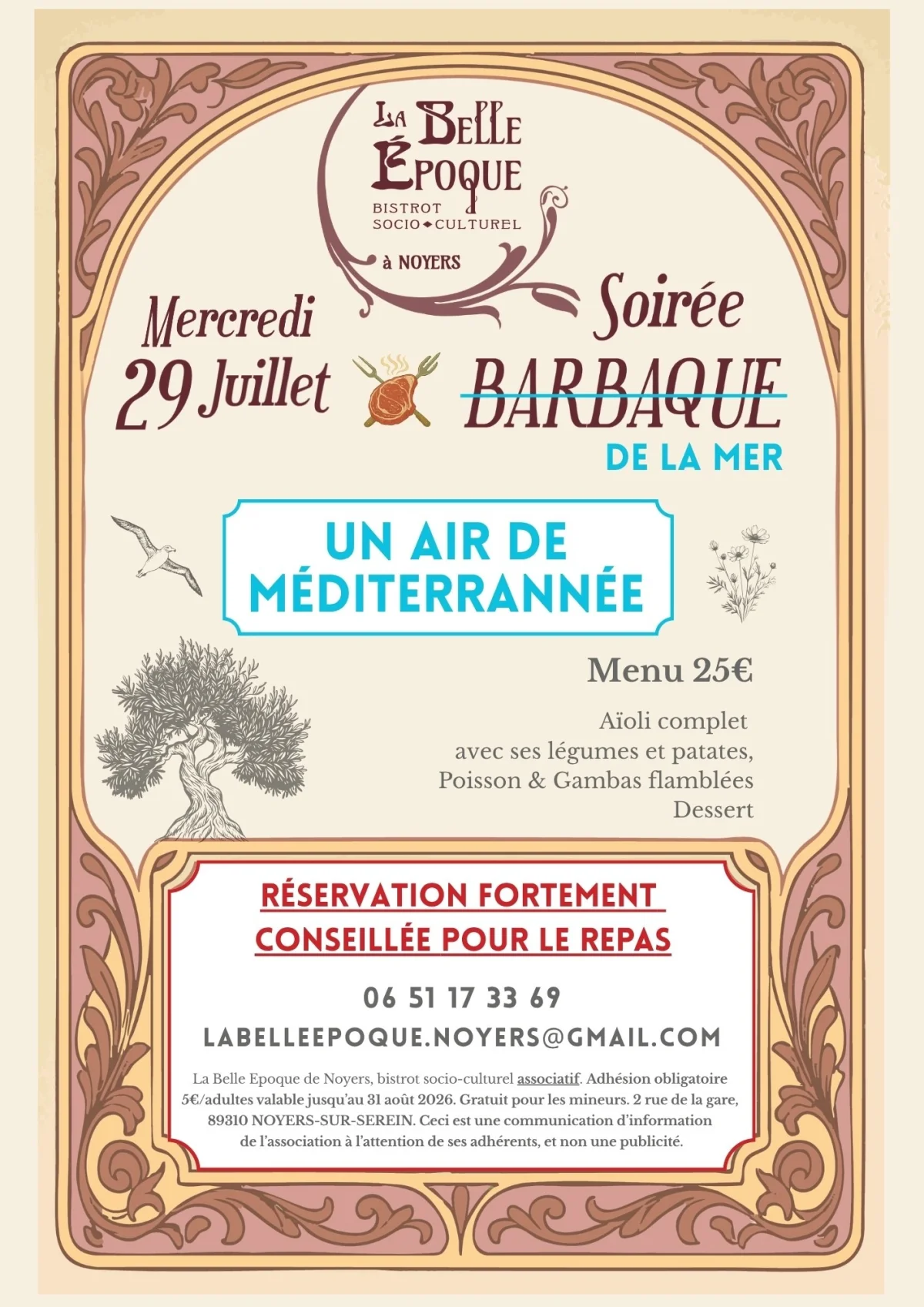 Soirée Méditerranée – Noyers-sur-Serein (La Belle Epoque de Noyers / Bistrot socio-culturel associatif) (affiche de l’événement)