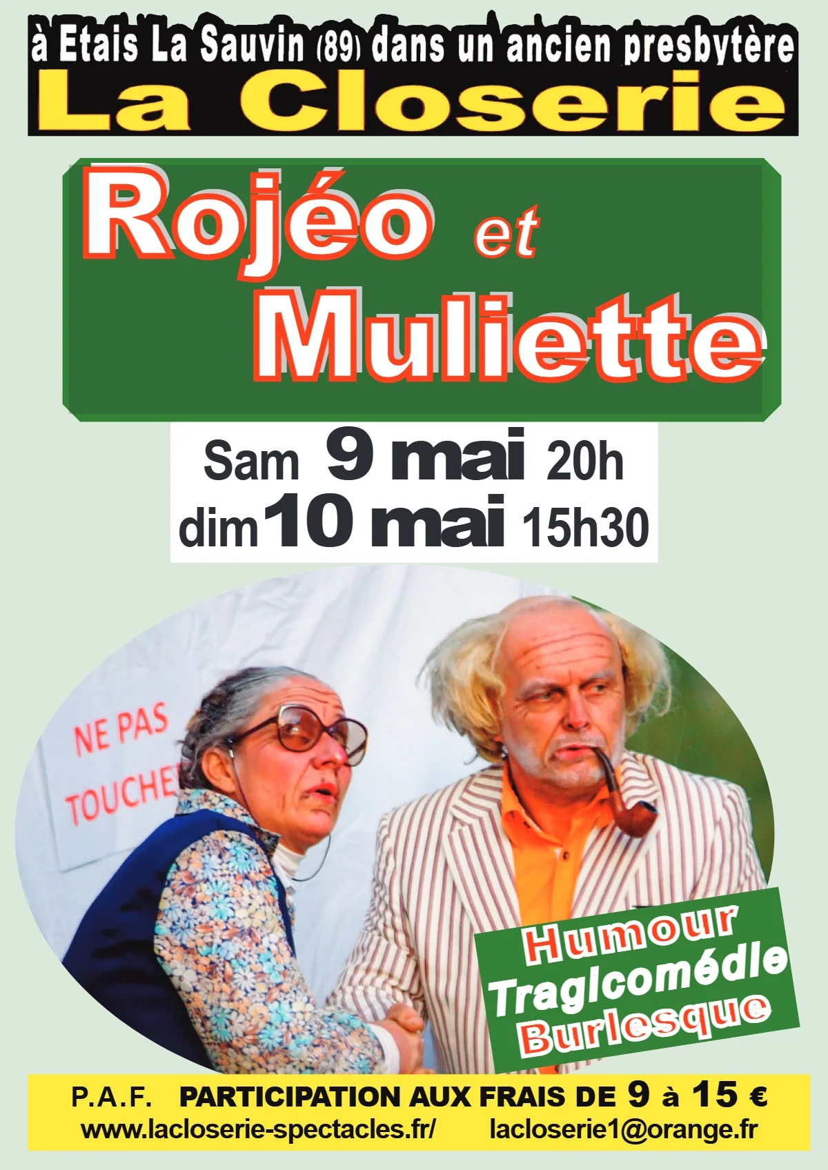 Spectacle "Rojéo et Muliette" (Humour, Tragicomédie, Burlesque) – Etais-la-Sauvin (Théâtre de la Closerie) (affiche de l’événement)