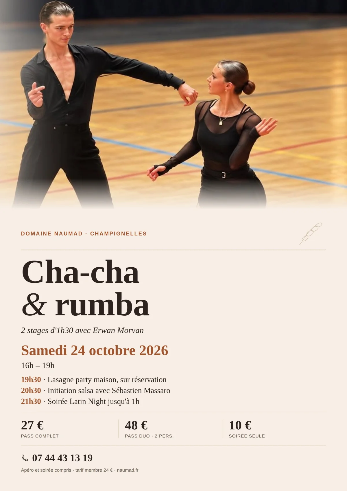 Stage cha-cha & Rumba + Social Club Latin Night – Champignelles (Domaine Naumad) (affiche de l’événement)