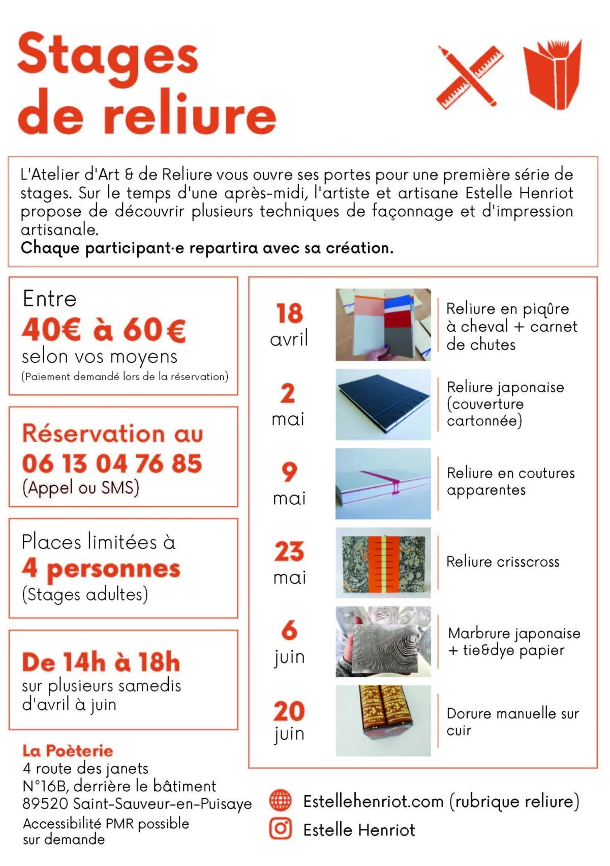 Stage de Reliure - Coutures apparentes – Saint-Sauveur-en-Puisaye (Atelier d'Art & de Reliure) (affiche de l’événement)