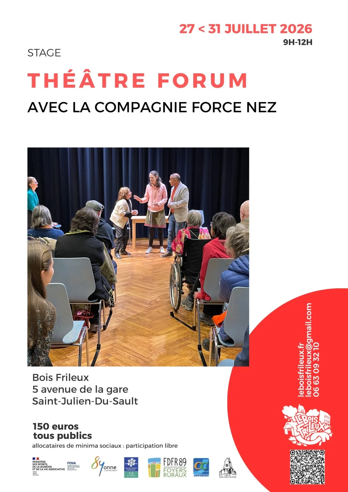 Stage de théâtre forum avec la compagnie Force Nez – Saint-Julien-du-Sault (Bois Frileux) (affiche de l’événement)