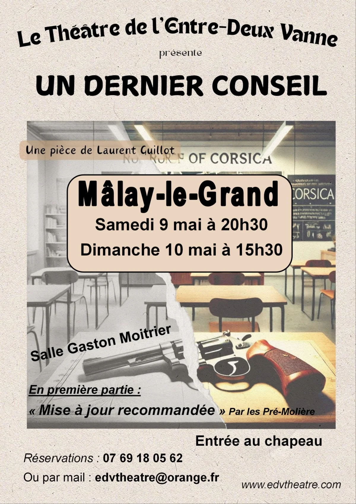 Le Théâtre de l'Entre-Deux Vanne présente : "Mise à jour recommandée" et "Un dernier conseil" – Mâlay-le-Grand (Salle des fêtes Gaston Moitrier) (affiche de l’événement)
