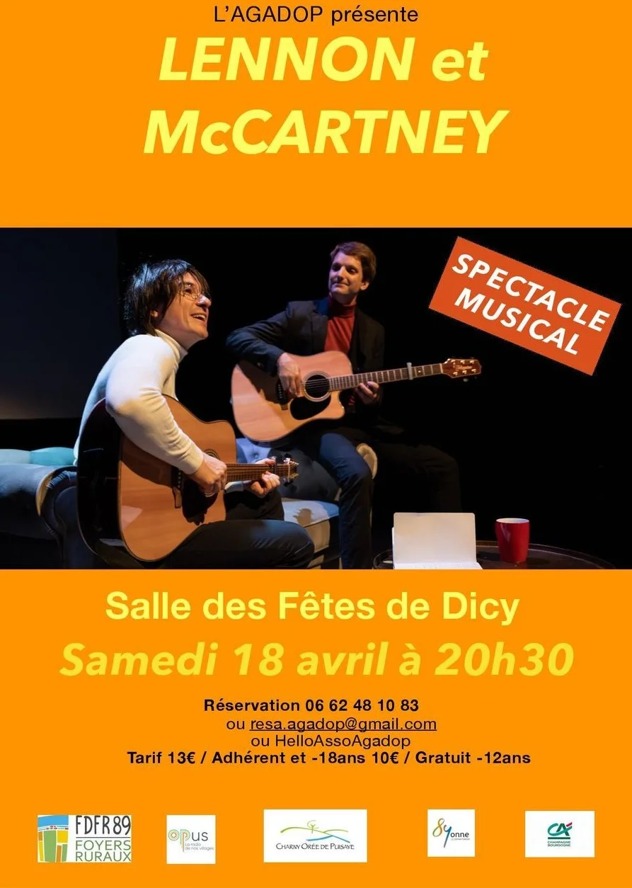 Spectacle musical : "Lennon et McCartney" de Germain Récamier par la Compagnie Hors les Clous avec Tristan Garnier et Simon Froget-Legendre – Dicy (Salle des fêtes) (affiche de l’événement)