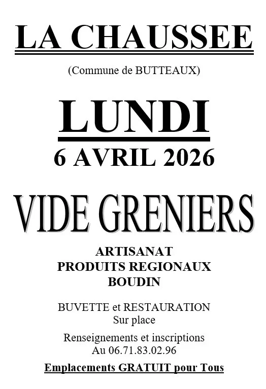 Vide Grenier – Butteaux (Place de La-Chaussée) (affiche de l’événement)