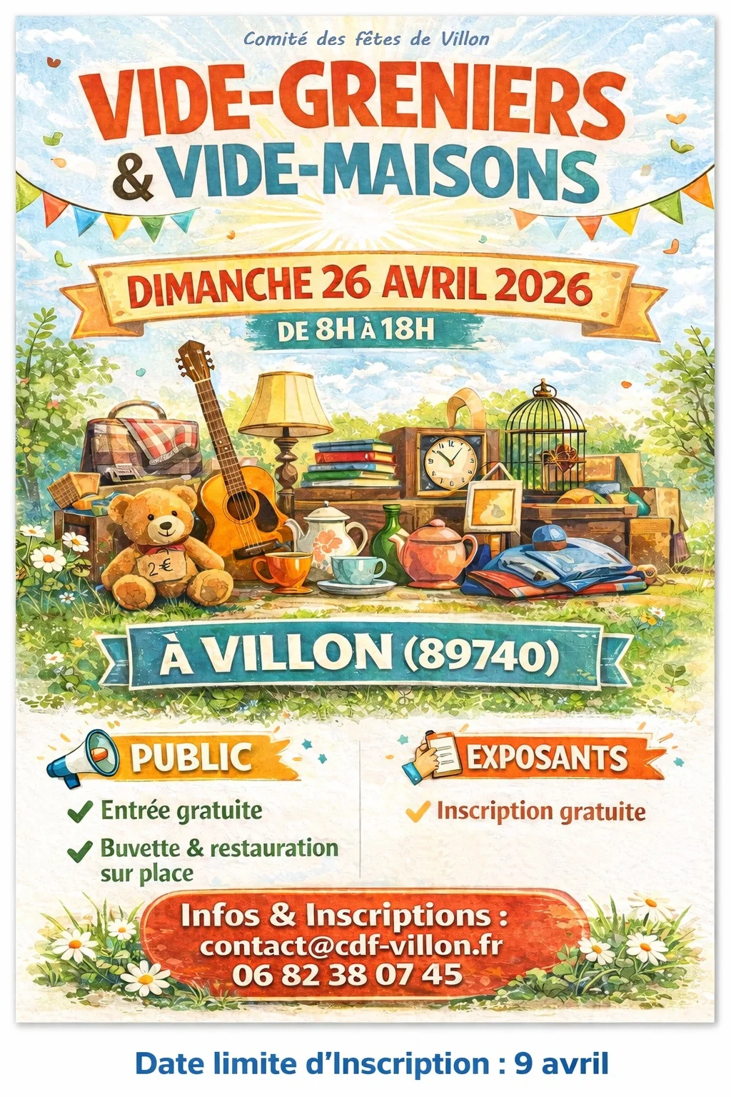Vide-greniers et vide-maisons de Villon – Villon (Place de l'église) (affiche de l’événement)