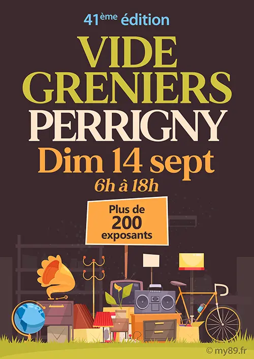 41ème vide-greniers (plus de 200 exposants) – Perrigny (Rues du village) (affiche de l’événement)