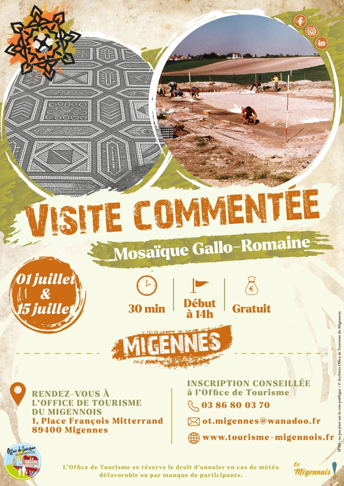 Visite commentée - Mosaïque Gallo-Romaine – Migennes (Office de Tourisme du Migennois) (affiche de l’événement)