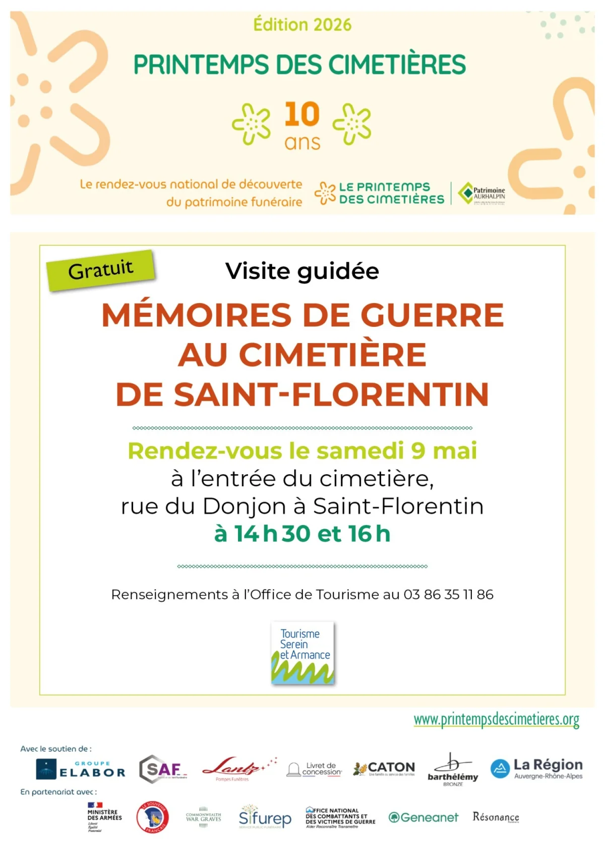 Visite guidée "Mémoires de guerre au cimetière de Saint-Florentin" – Saint-Florentin (Cimetière de Saint-Florentin) (affiche de l’événement)