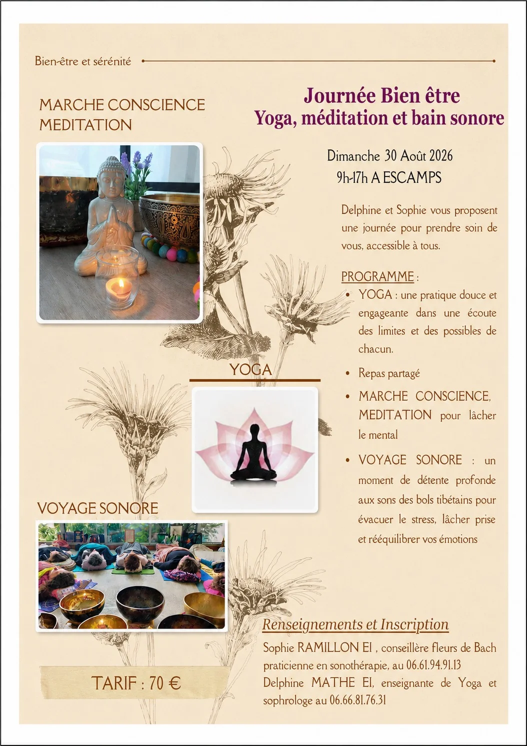 Yoga & voyage sonore – Escamps (Foyer des jeunes. La Pyramide) (affiche de l’événement)